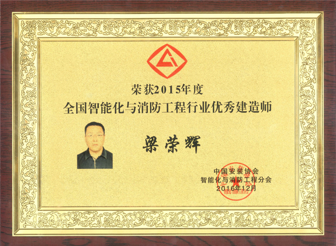 2015年度全國智能化與消防工程行業優秀建造師（獎牌（2016.12）